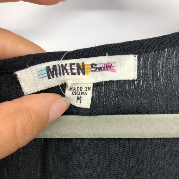 NWT Miken Swim Black Beach Bathing Suit Cover-Up Tunic w/ Floral Embroidery M - Picture 3 of 16